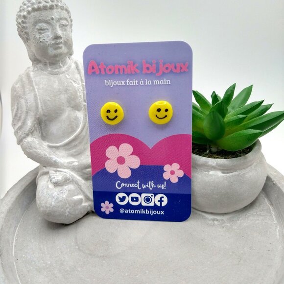 Handmade yellow polymer clay earrings. Boucles d'oreilles fait à la main - Picture 2 of 5